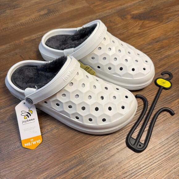 Joybees Varisity Lined Clog Cozy Removable Faux Fur Liner White Women 10 Men 8 - Picture 1 of 8